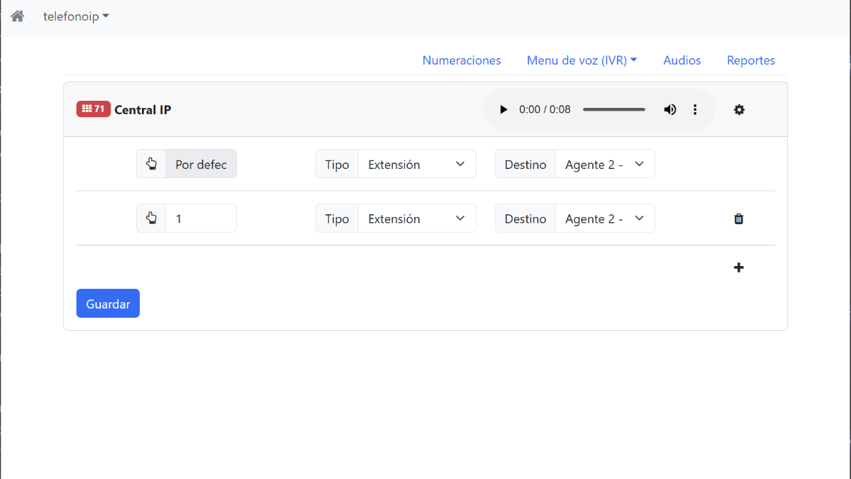 Configuración de menú de voz IVR en central virtual
